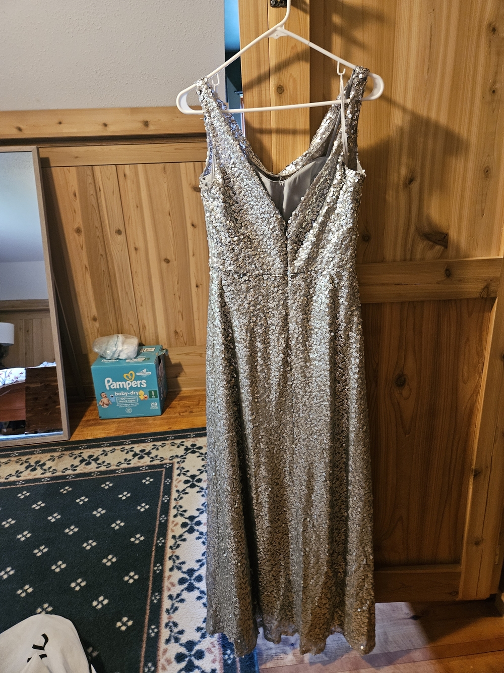 Silver Sequin V-Neck Evening Gown
